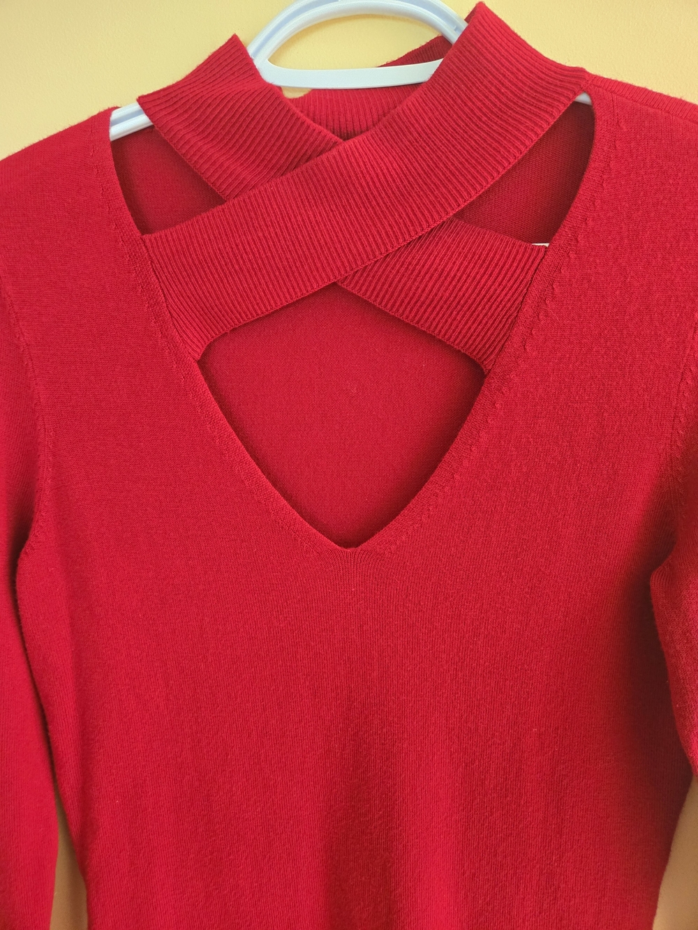 le chateau Crimson Red Crisscross V-Neck Sweater - Picture 8 of 10